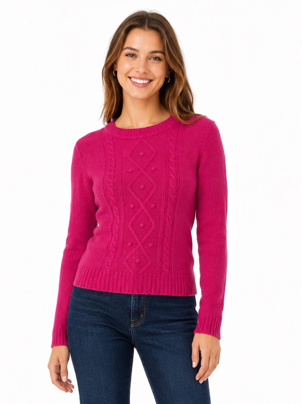 FOREVER 21  HOT PINK CABLE KNIT WOOL BLEND LONG SWEATER MEDIUM